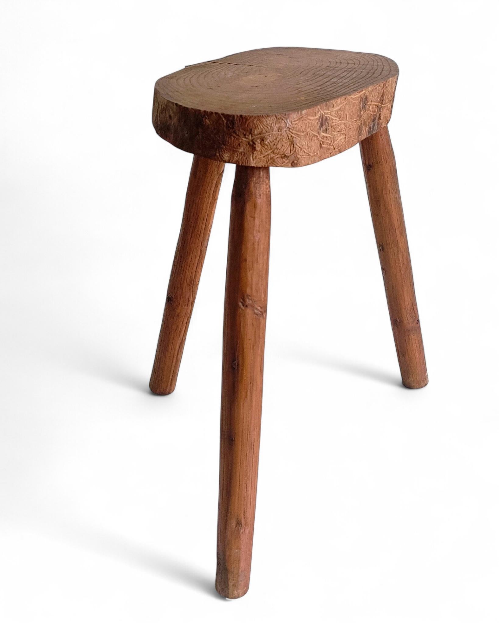 Rustic Wabi Sabi Wooden Accent Side Table Gueridon, France, Early 20th Century For Sale 12
