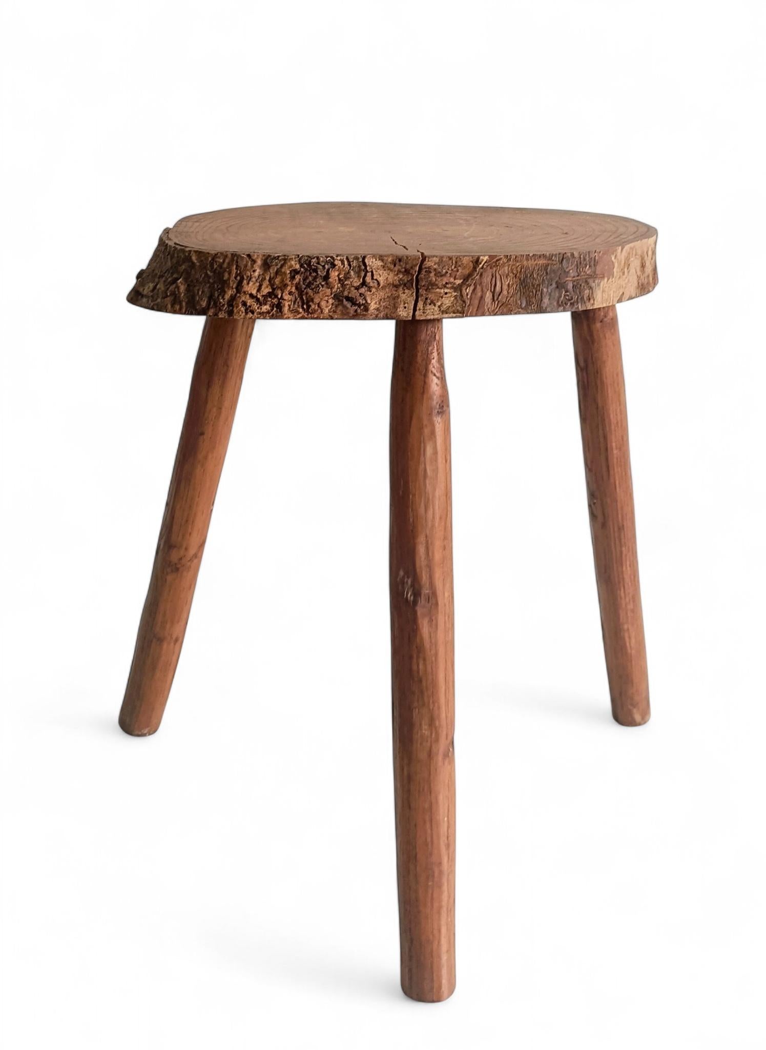 Hand-Crafted Rustic Wabi Sabi Wooden Accent Side Table Gueridon, France, Early 20th Century For Sale