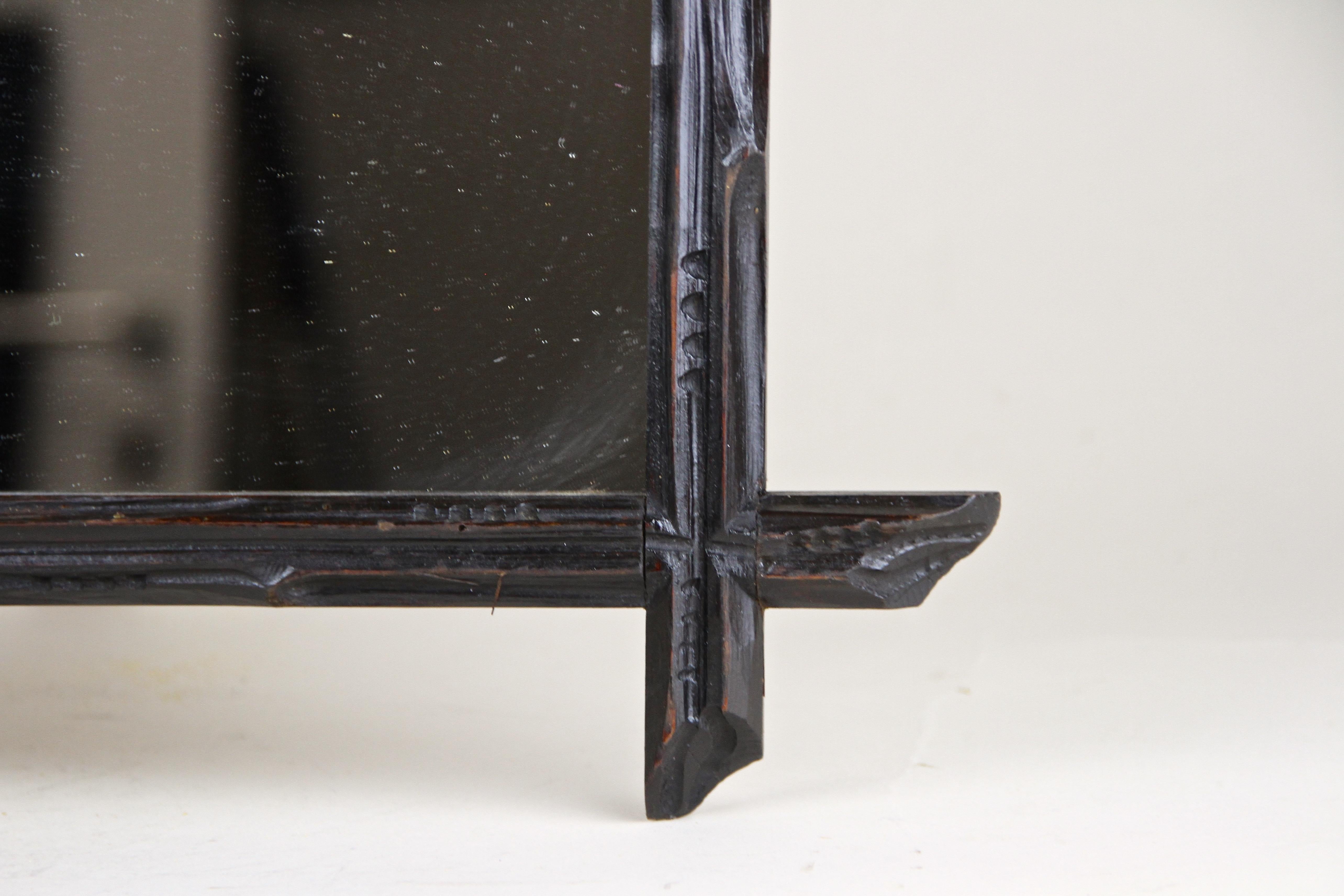 19th Century Rustic Wall Mirror Black Forest Hand Carved, Austria, circa 1880 For Sale
