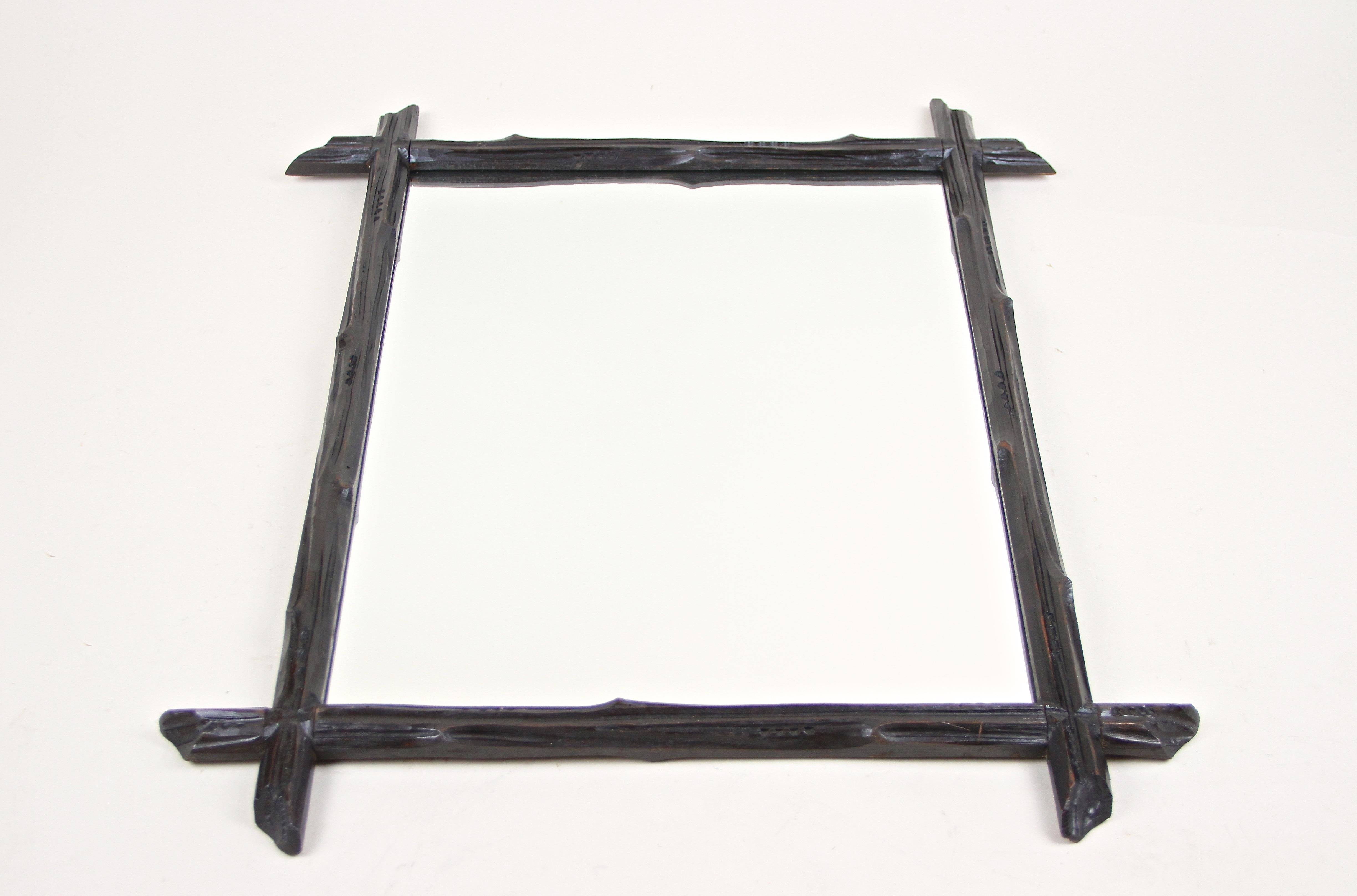 Rustic Wall Mirror Black Forest Hand Carved, Austria, circa 1880 For Sale 2