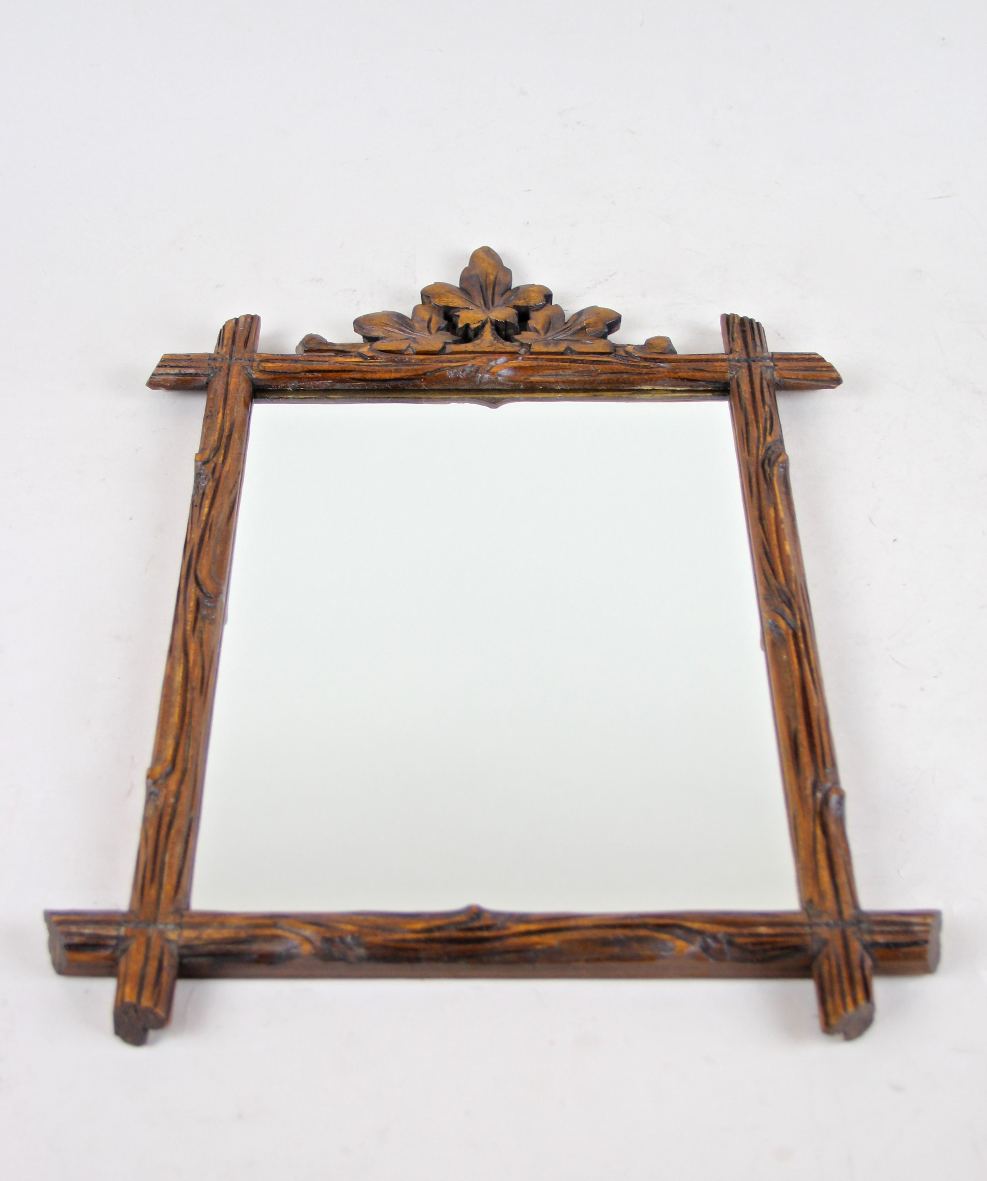 Austrian Rustic Wall Mirror Black Forest Hand Carved, Austria, circa 1890