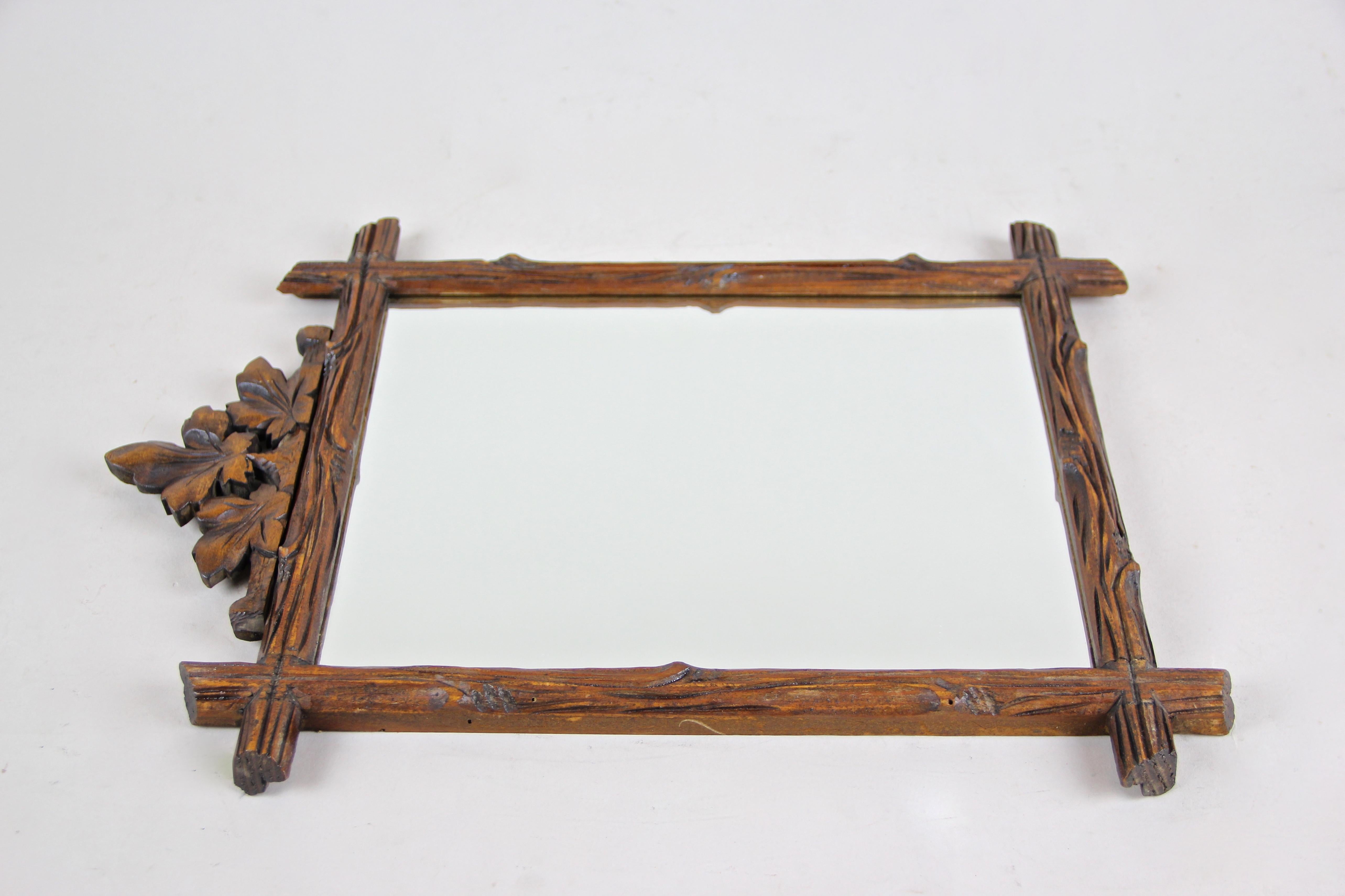 Rustic Wall Mirror Black Forest Hand Carved, Austria, circa 1890 3