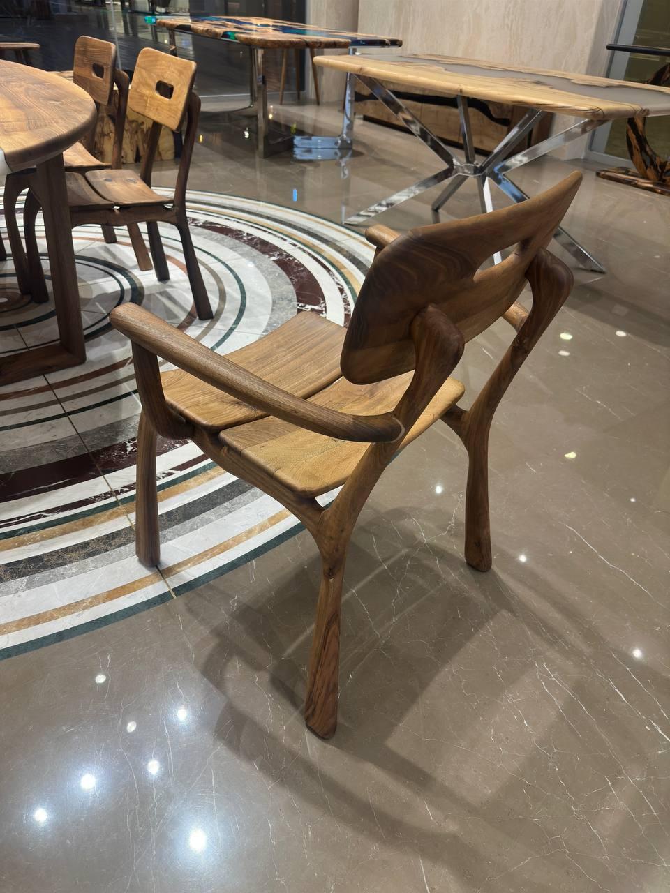 Organic Modern Rustic Walnut Dining Chair, Wood Chair, Wood Chair For Wood Table For Sale