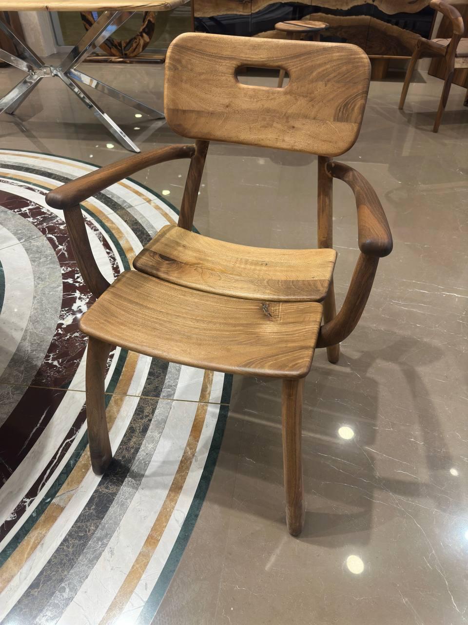 Hand-Carved Rustic Walnut Dining Chair, Wood Chair, Wood Chair For Wood Table For Sale