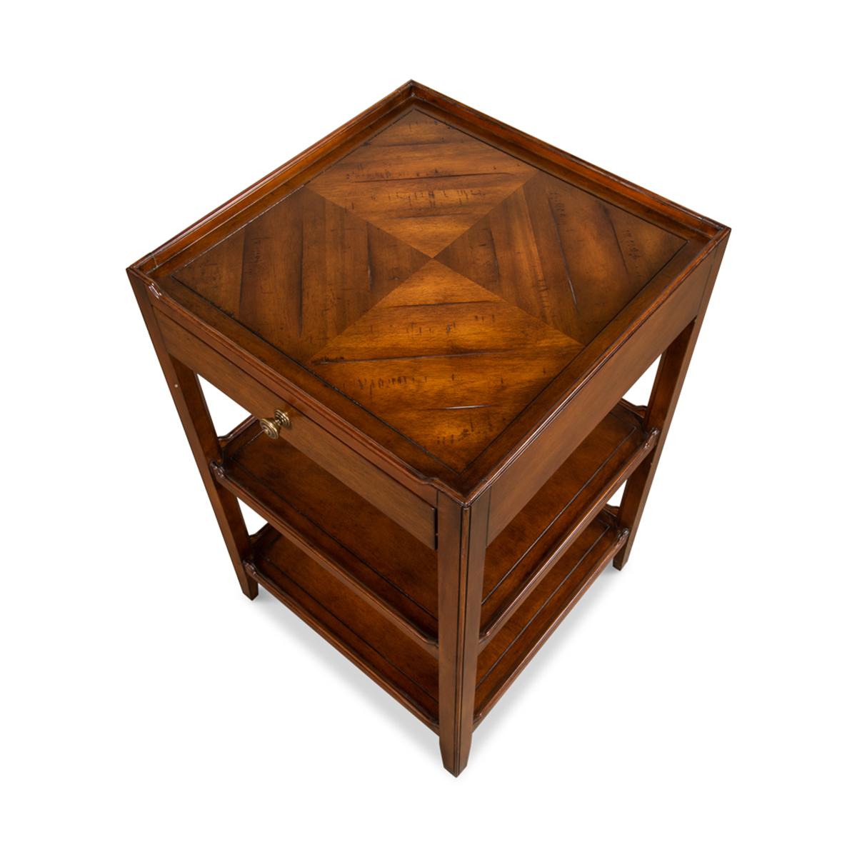 Asian Rustic Walnut End Table For Sale