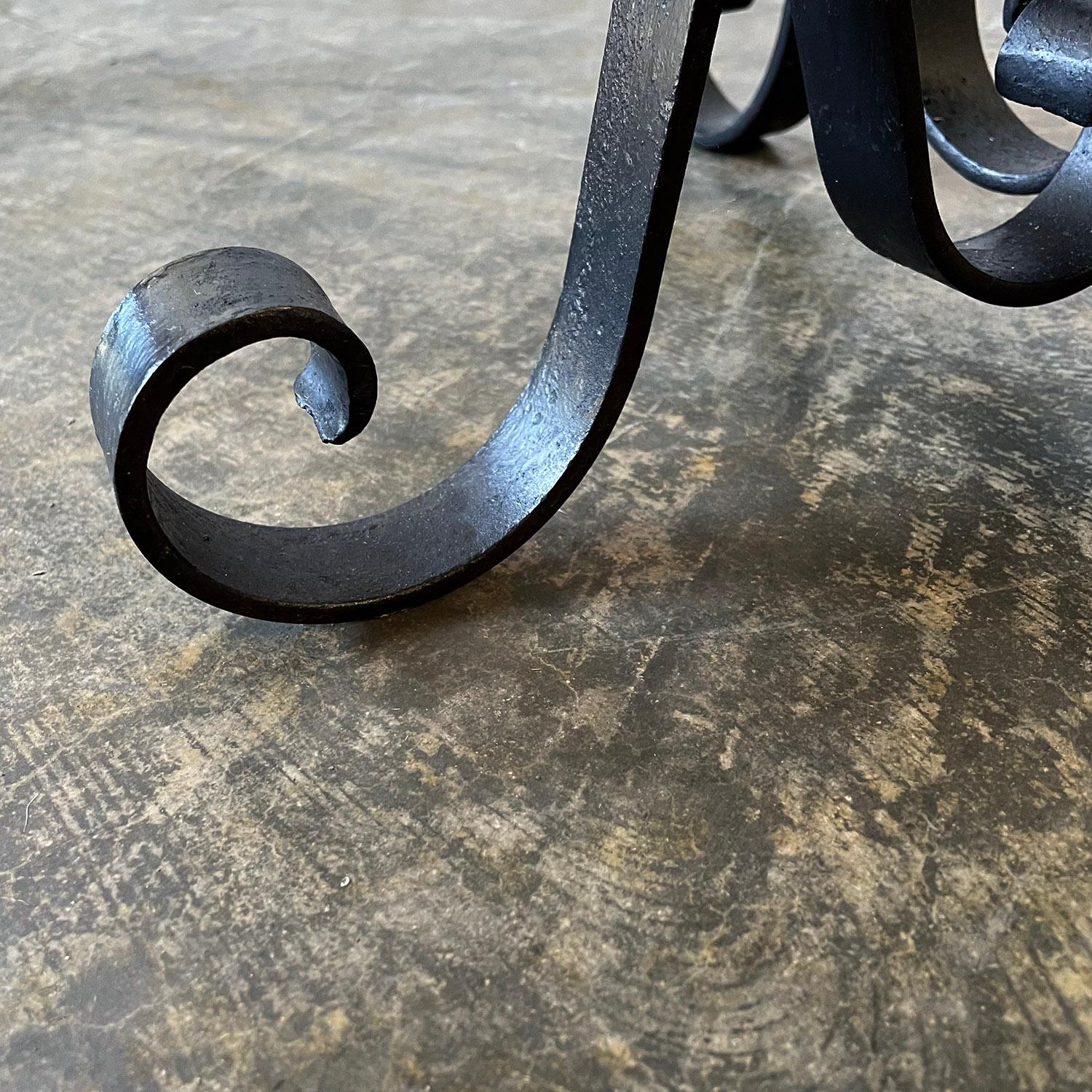 Rustic Walnut Side Table with Wrought Iron Base For Sale 8