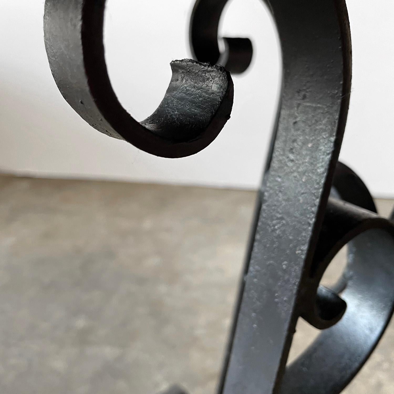 Rustic Walnut Side Table with Wrought Iron Base For Sale 9