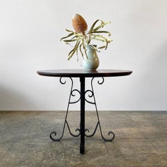 Rustic Walnut Side Table with Wrought Iron Base