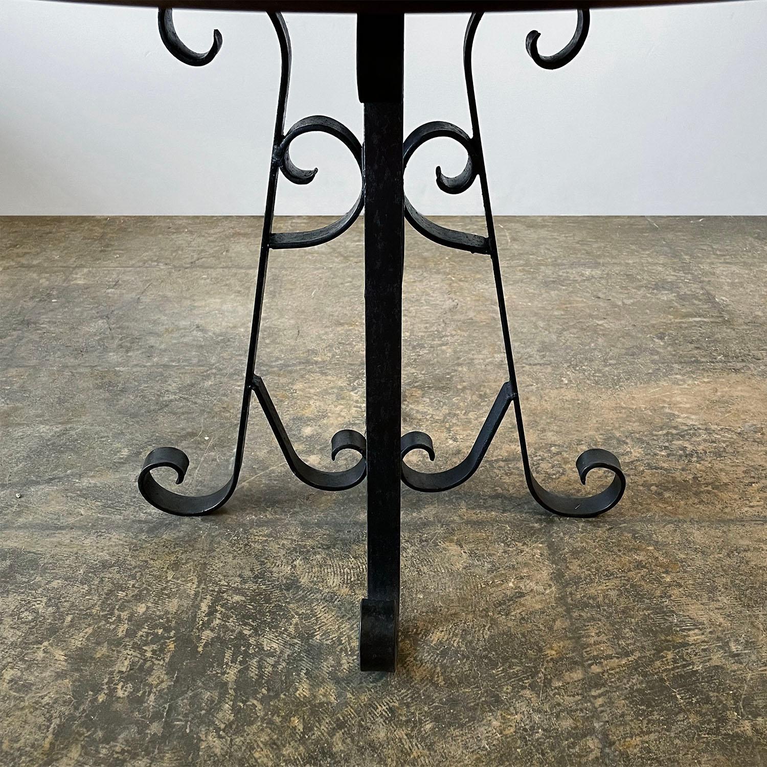 Rustic Walnut Side Table with Wrought Iron Base For Sale 3