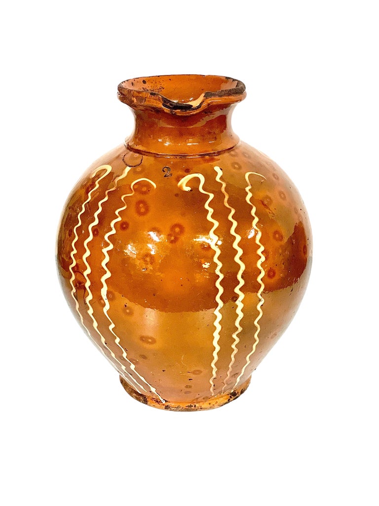French Water Jug with Yellow Glaze Decoration 19th Century For Sale at 1stDibs