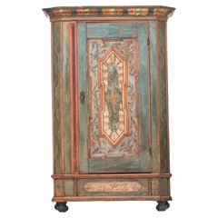 Rustic Weathered Farmhouse Folk Art Painted Bridal Cabinet from 1798