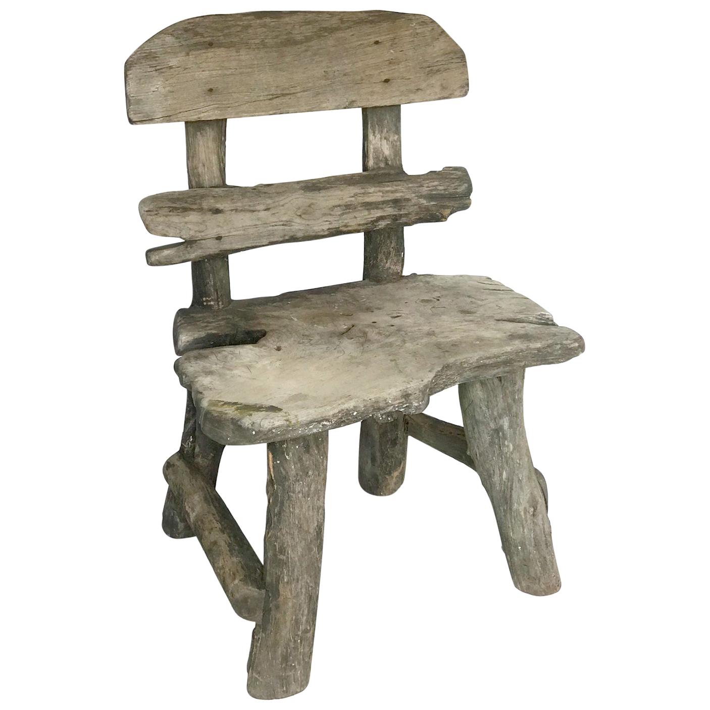 Rustic Weathered Teak Chair For Sale