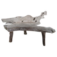 Rustic Weathered Teak Root Outdoor Patio Slab Bench