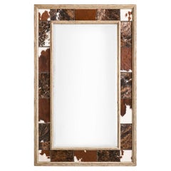 Espejo de pared con incrustaciones de cuero de vaca del oeste rústico