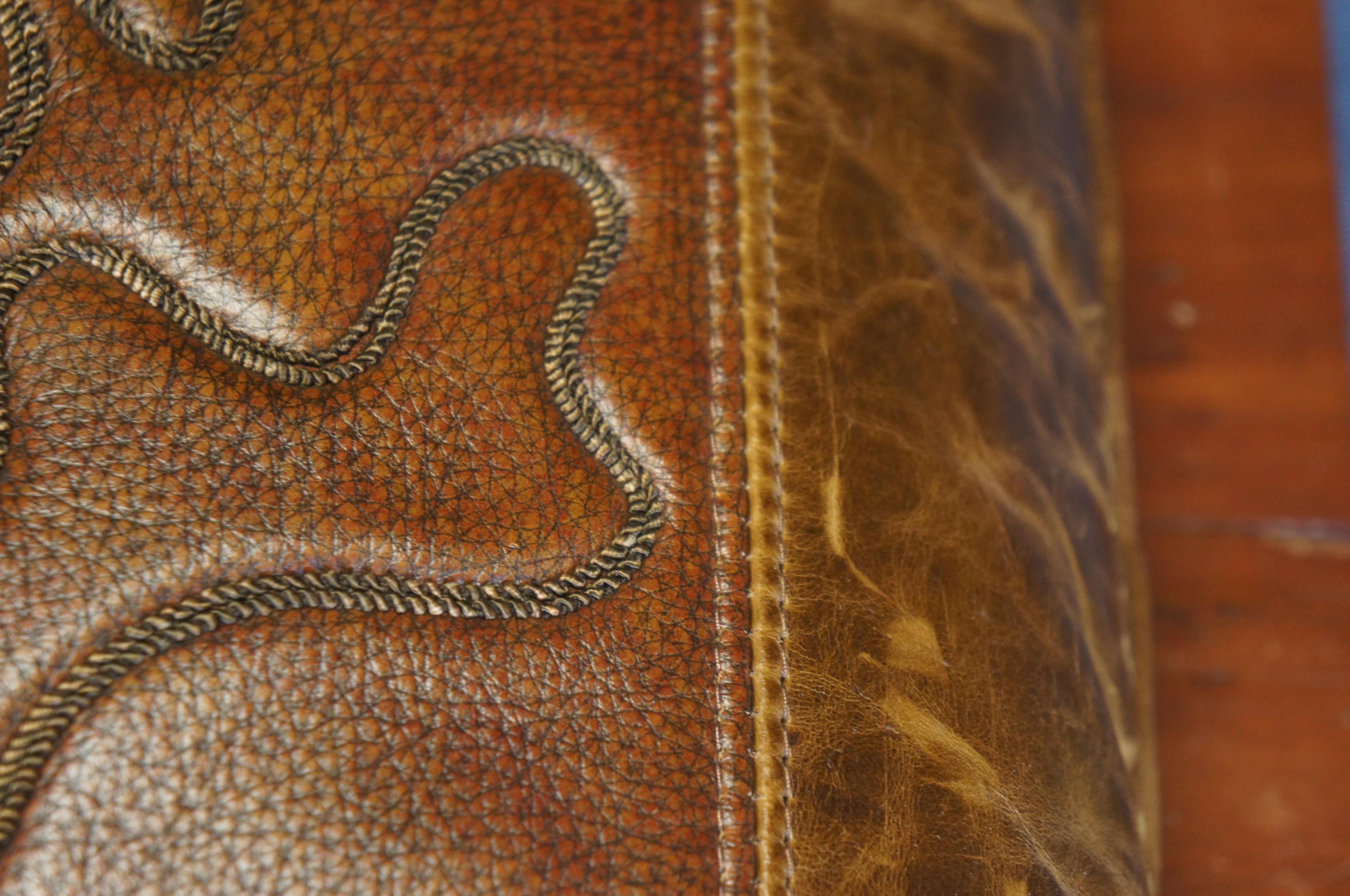 Western Tooled Leather Down Filled Lumbar Throw Accent Pillow 22