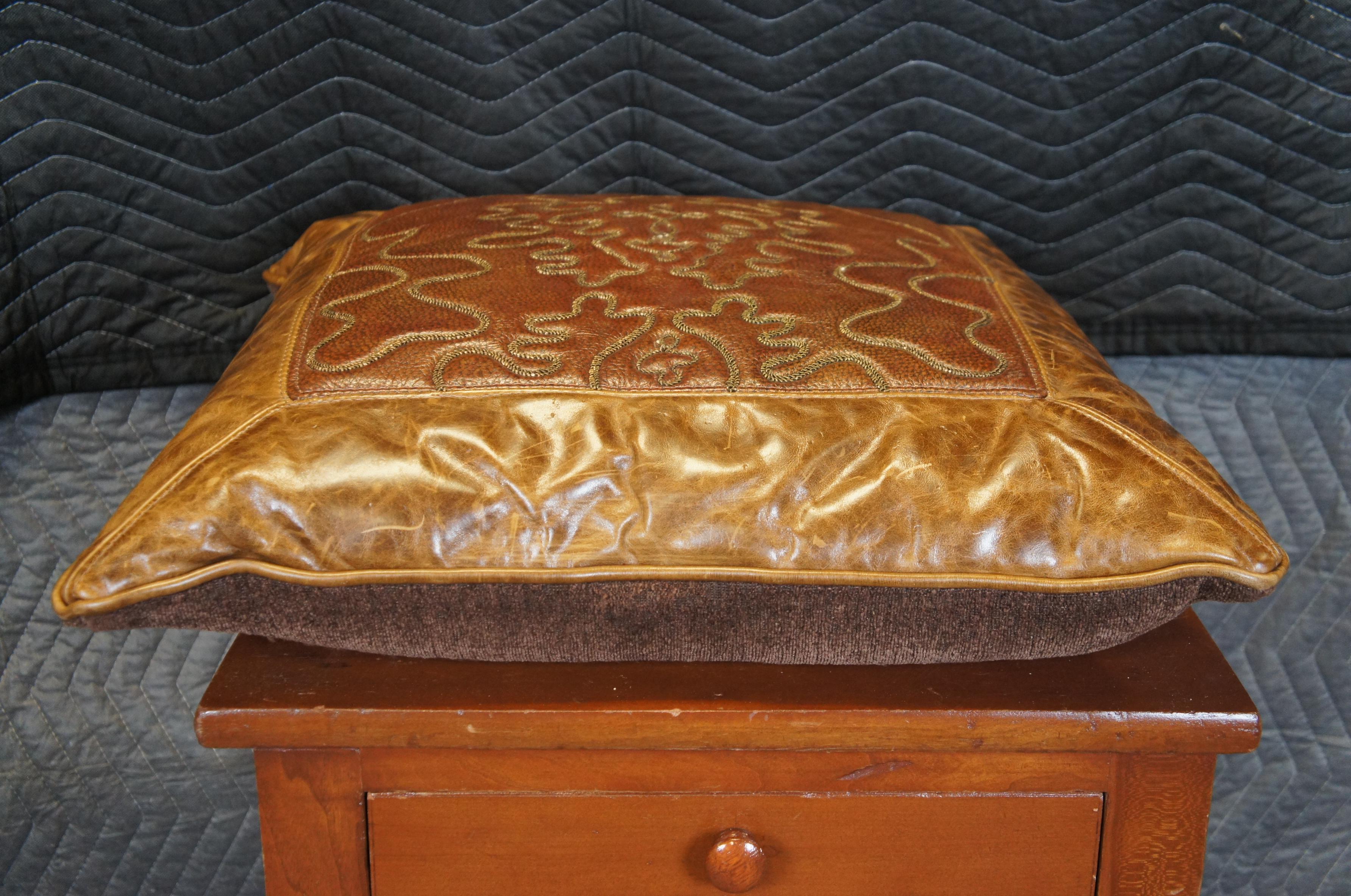 Western Tooled Leather Down Filled Lumbar Throw Accent Pillow 22