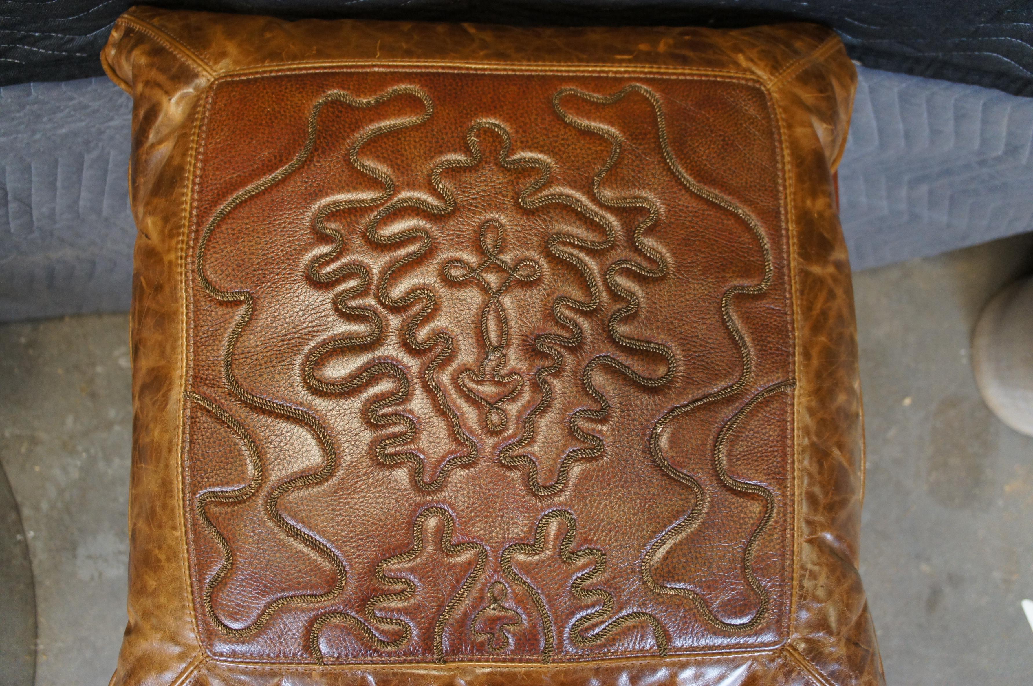Western Tooled Leather Down Filled Lumbar Throw Accent Pillow 22
