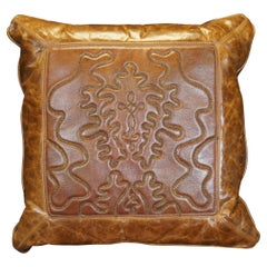 Western Tooled Leather Down Filled Lumbar Throw Accent Pillow 22"