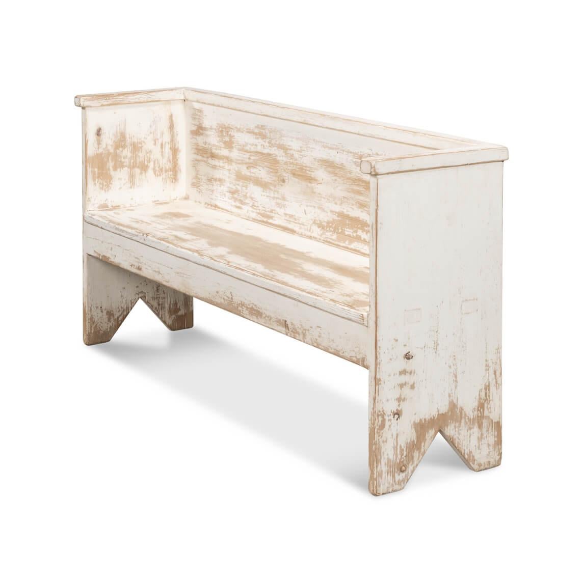 Country Rustic White Painted Bench For Sale