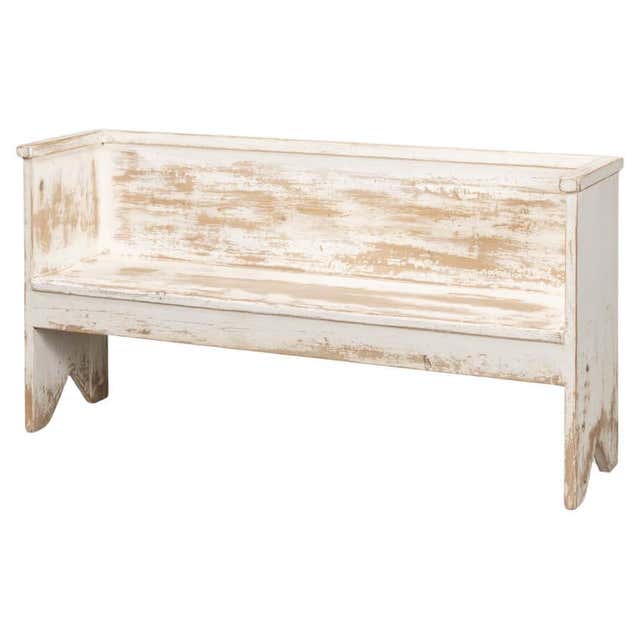 Rustic Gray Painted Bench For Sale at 1stDibs