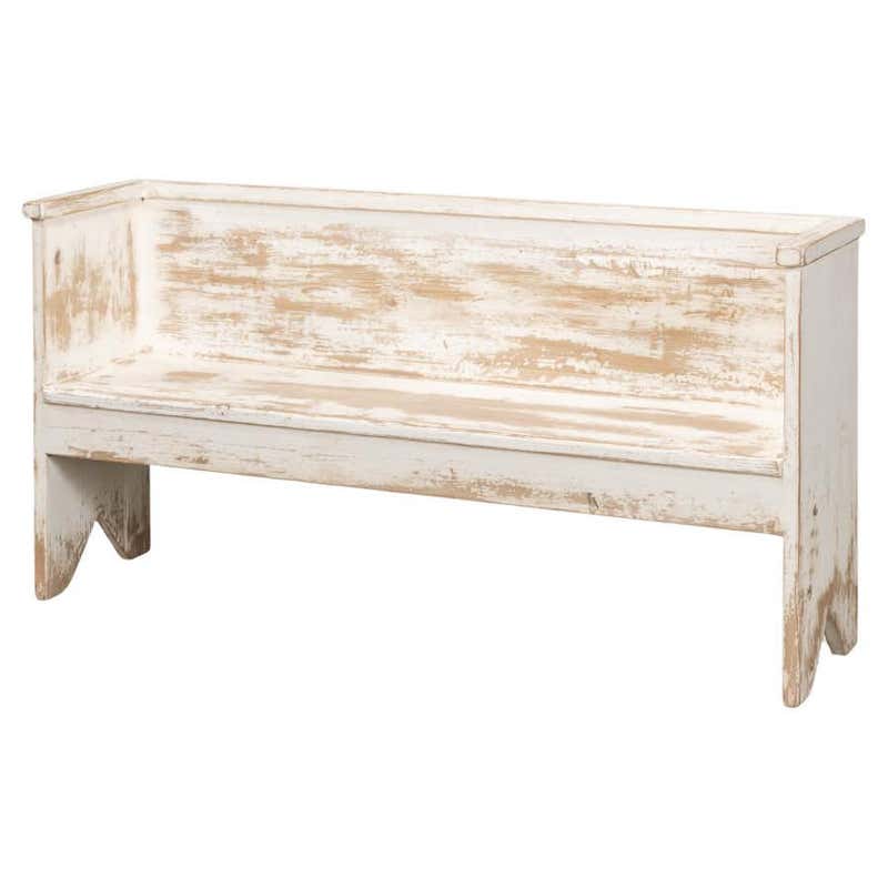 Rustic White Painted Bench For Sale at 1stDibs