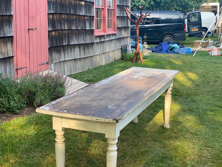 Rustic White Painted Long Narrow Farm Table For Sale at 1stDibs white
