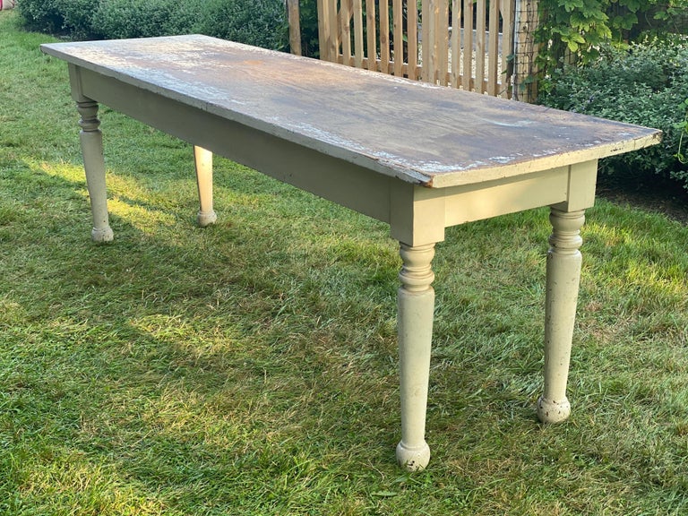 Rustic White Painted Long Narrow Farm Table For Sale at 1stDibs white