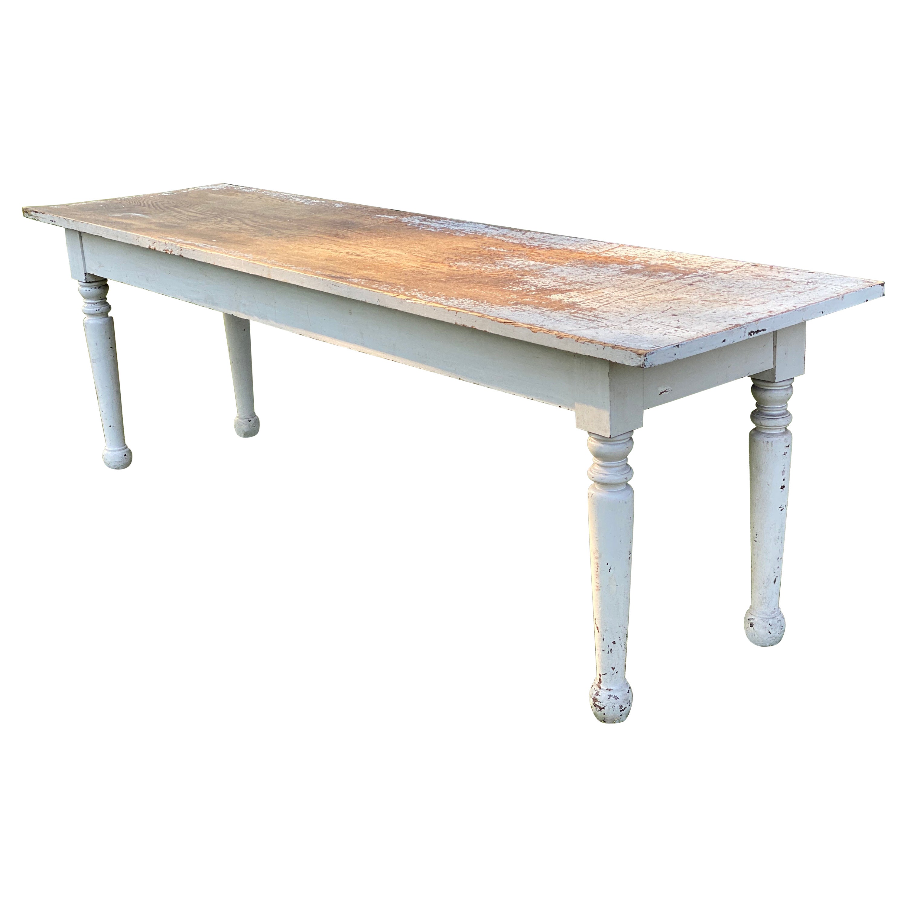 Mesa de granja larga y estrecha pintada de blanco rústico