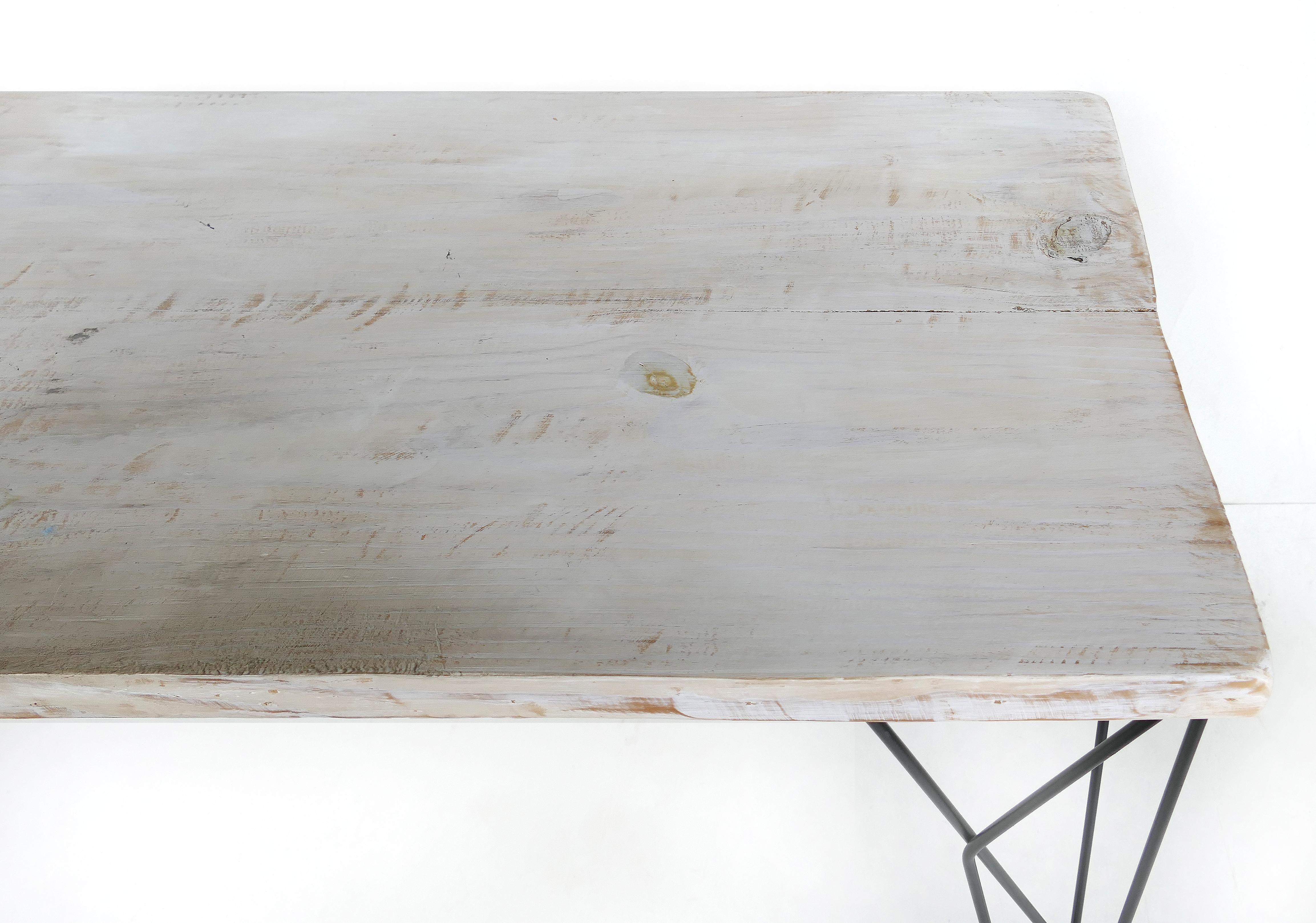 Rustic Whitewashed Console/Work Table with Iron Legs 2