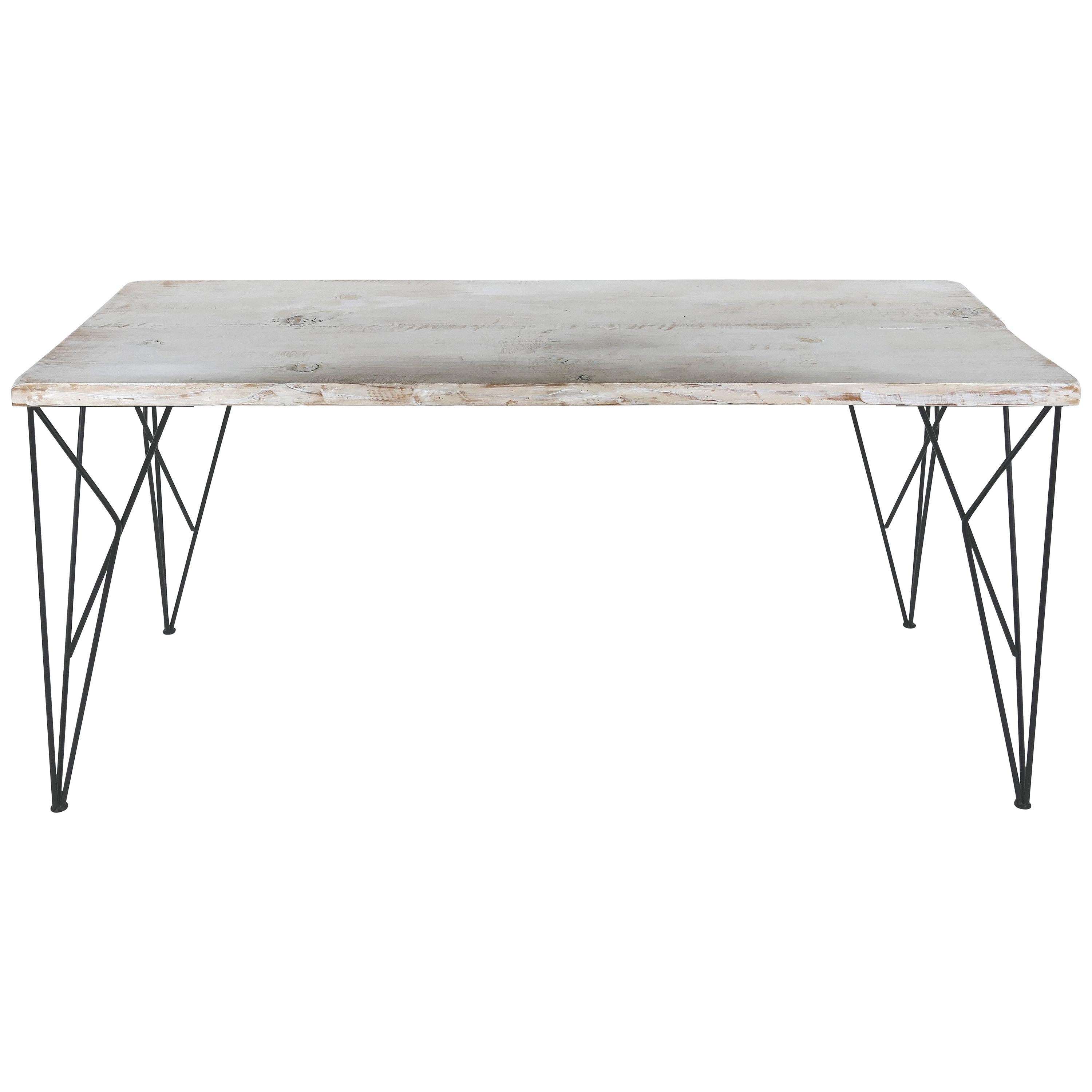 Rustic Whitewashed Console/Work Table with Iron Legs