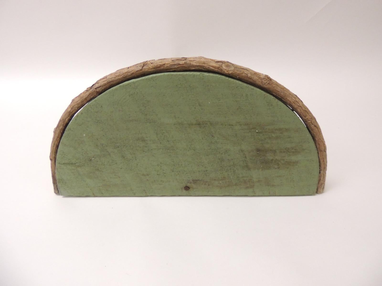 French Rustic Willow Painted Green Garden Wall Shelf or Bracket