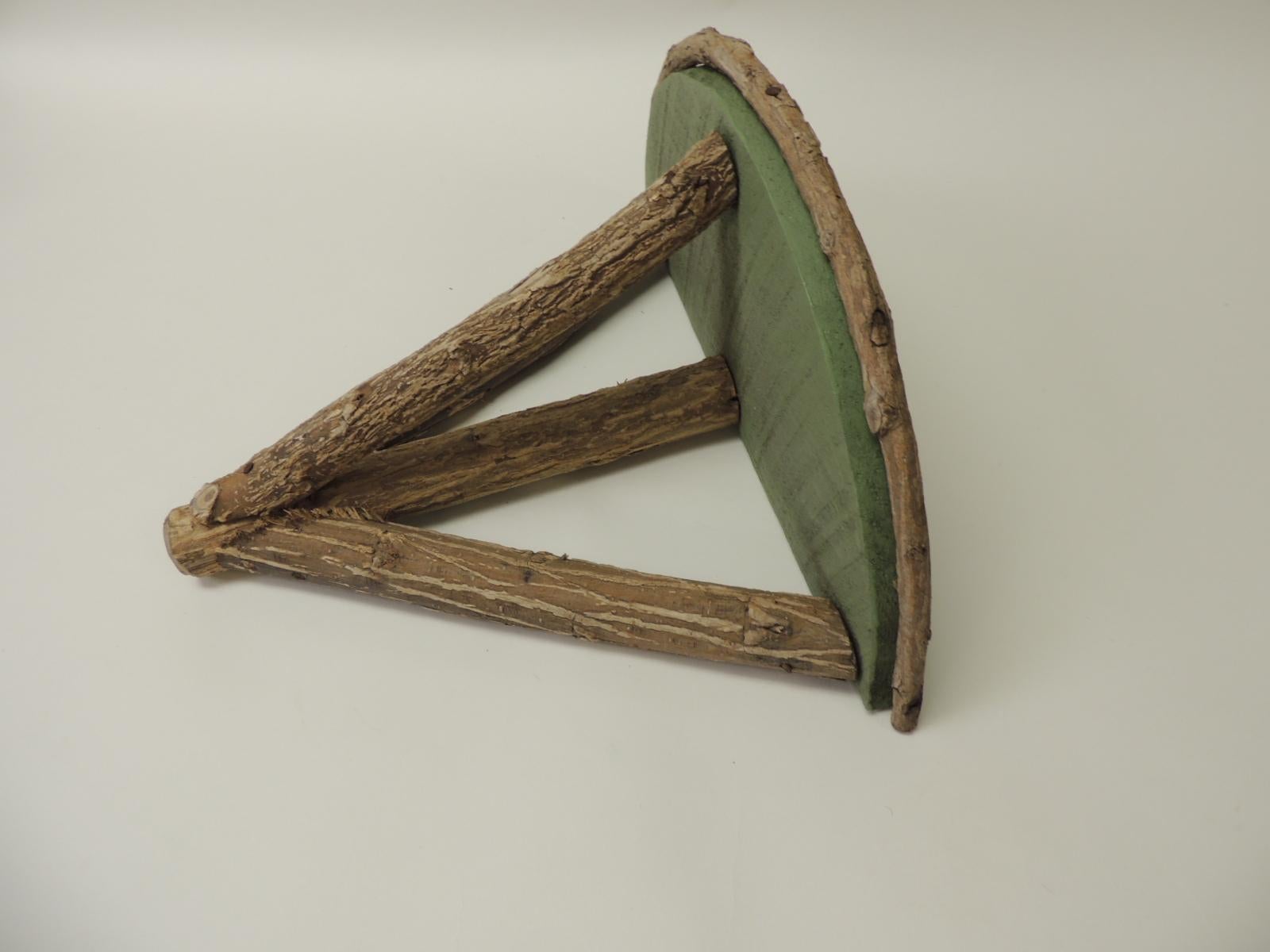 Hand-Crafted Rustic Willow Painted Green Garden Wall Shelf or Bracket