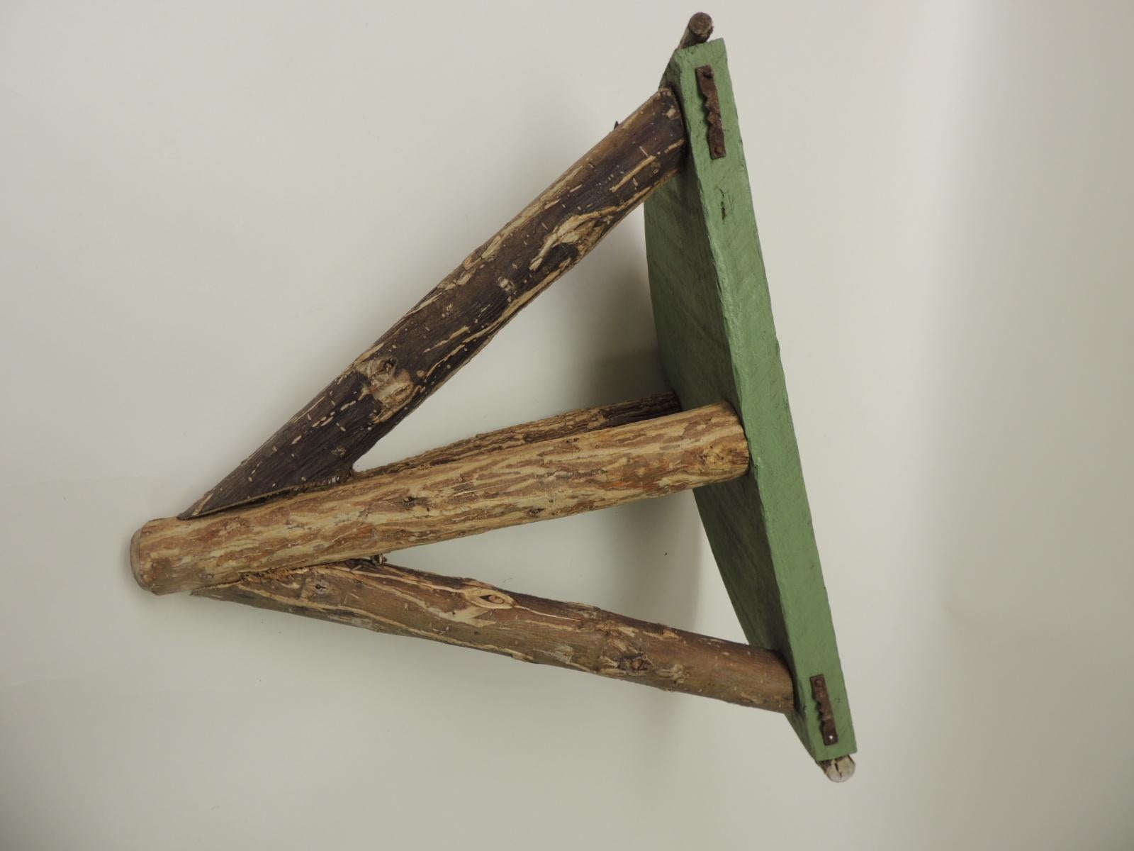 Rustic Willow Painted Green Garden Wall Shelf or Bracket In Good Condition In Oakland Park, FL