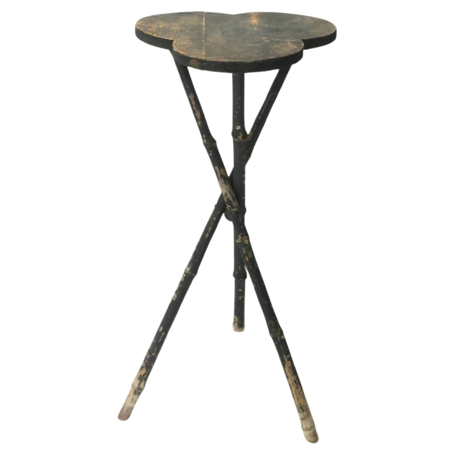 Rustic Wood and Bamboo Side Drinks Table or Plant Stand For Sale