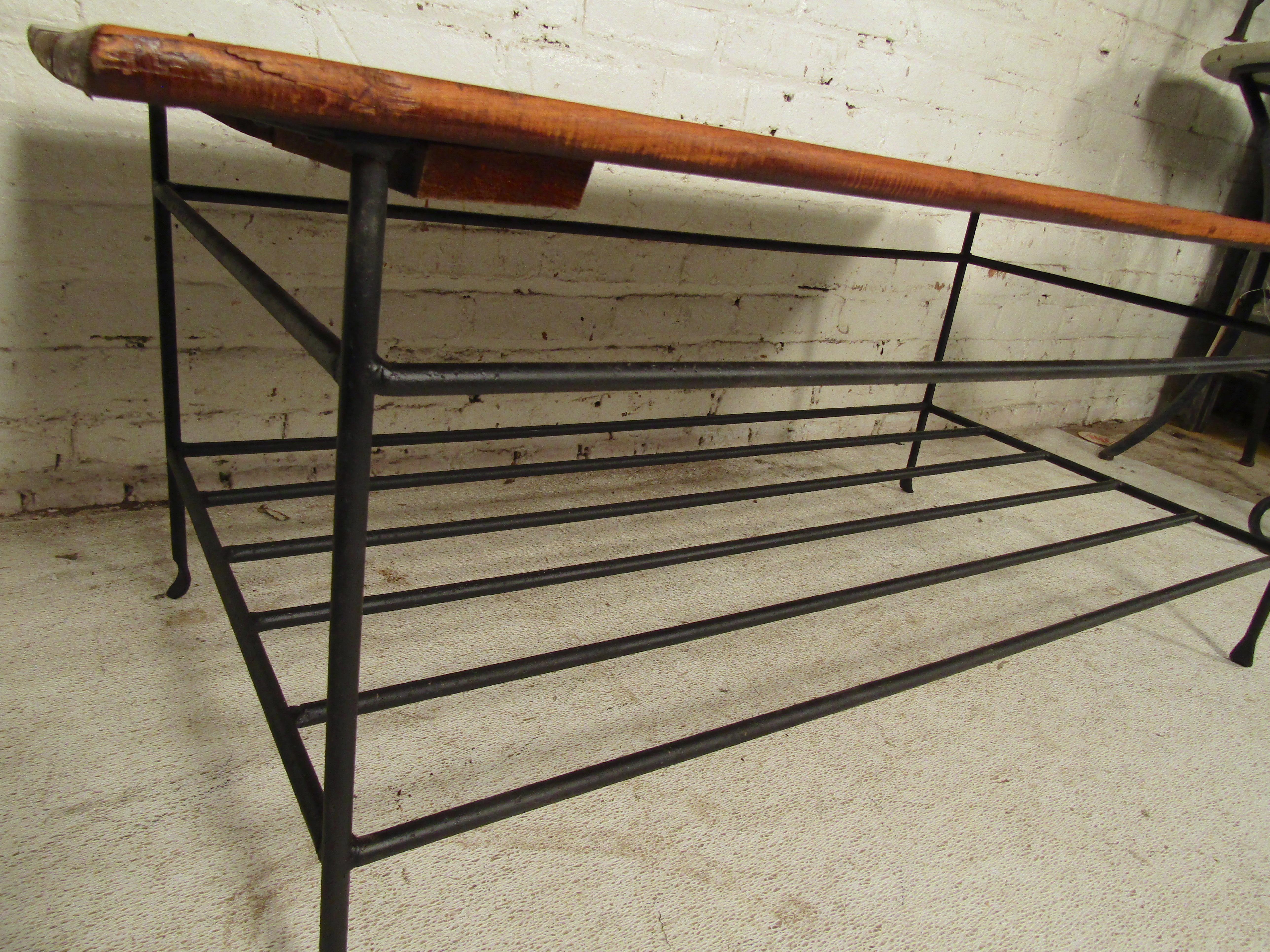 wrought iron and wood coffee table