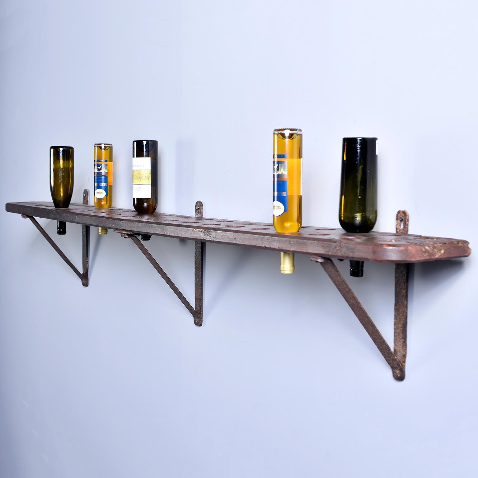 20th Century Rustic Wood and Iron French Shelf-Style Wine Rack