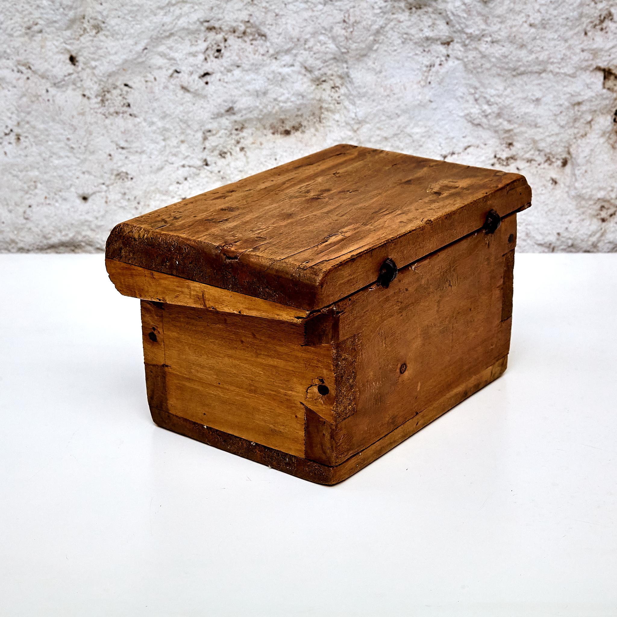 French Rustic Wood Box with Key Lock, circa 1930 For Sale