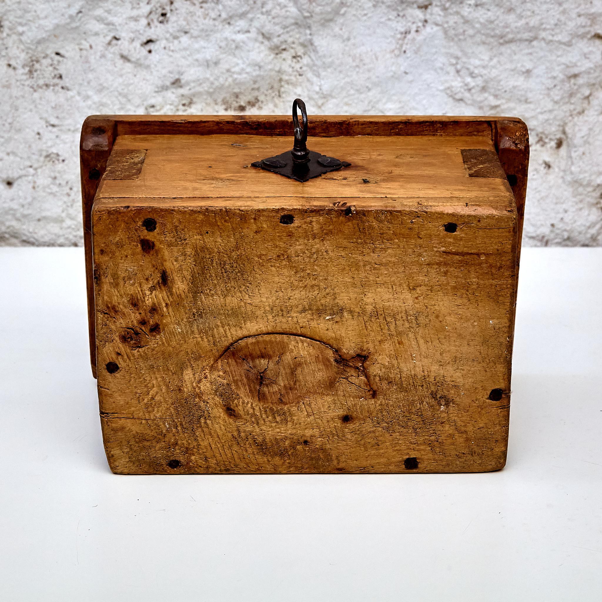 Rustic Wood Box with Key Lock, circa 1930 2