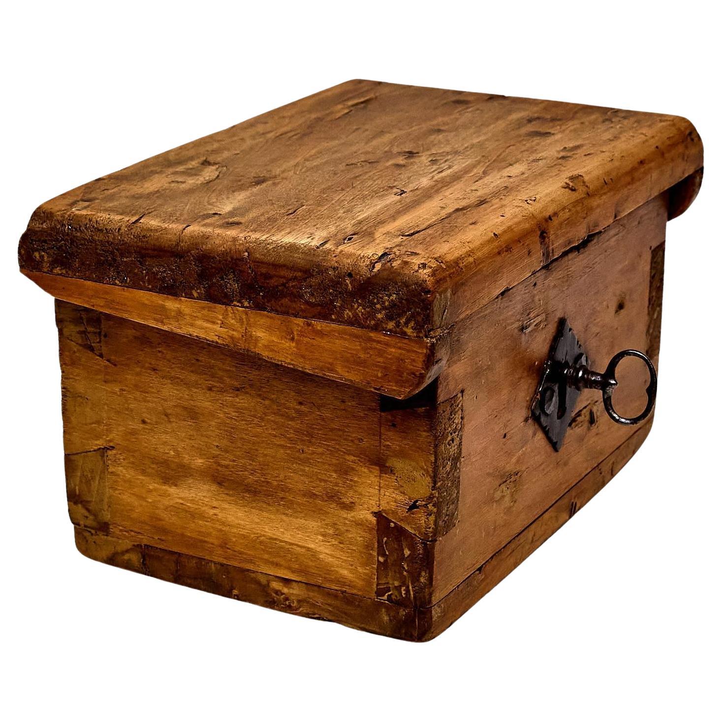 Rustic Wood Box with Key Lock, circa 1930 For Sale
