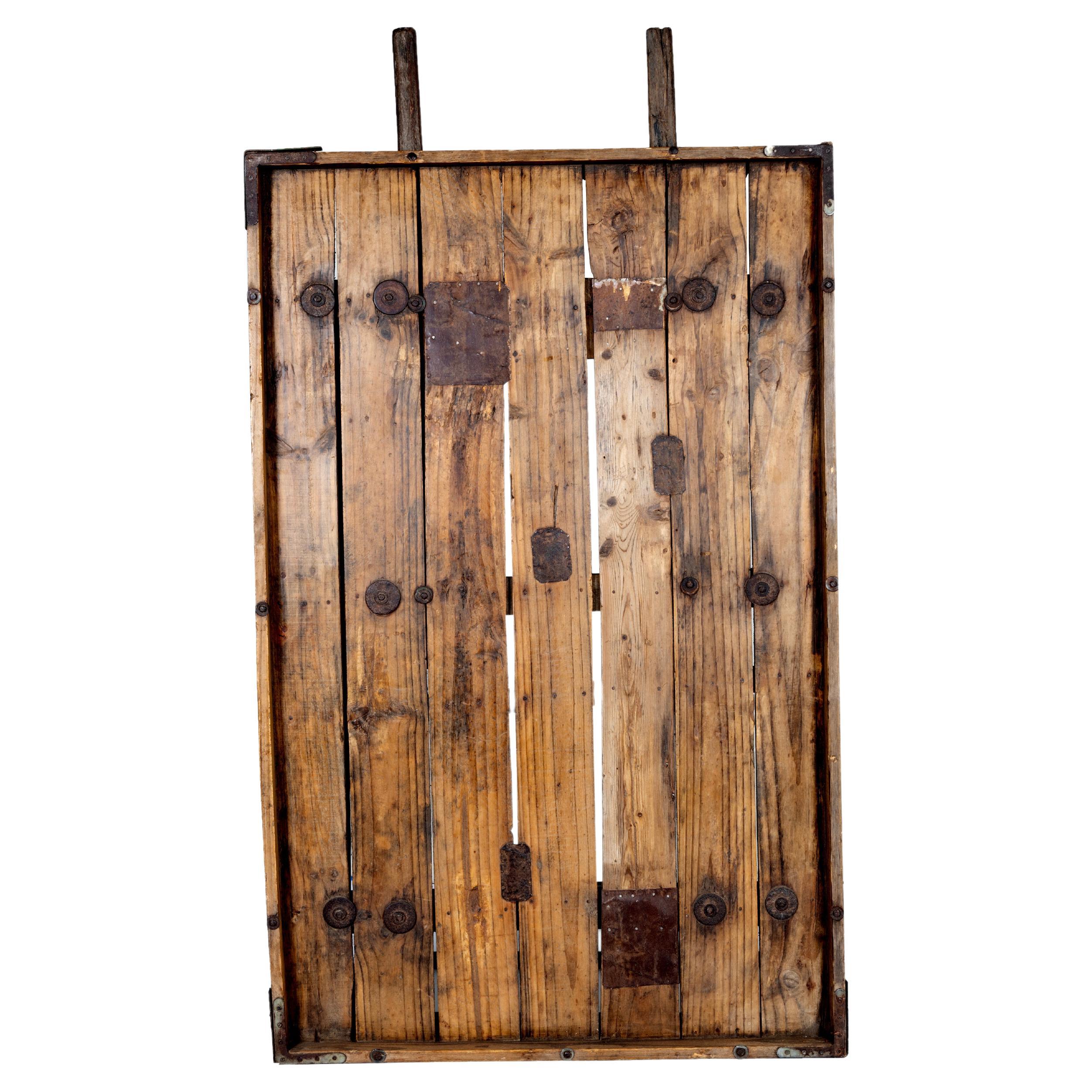 Rustic Wood Panel with Handles For Sale