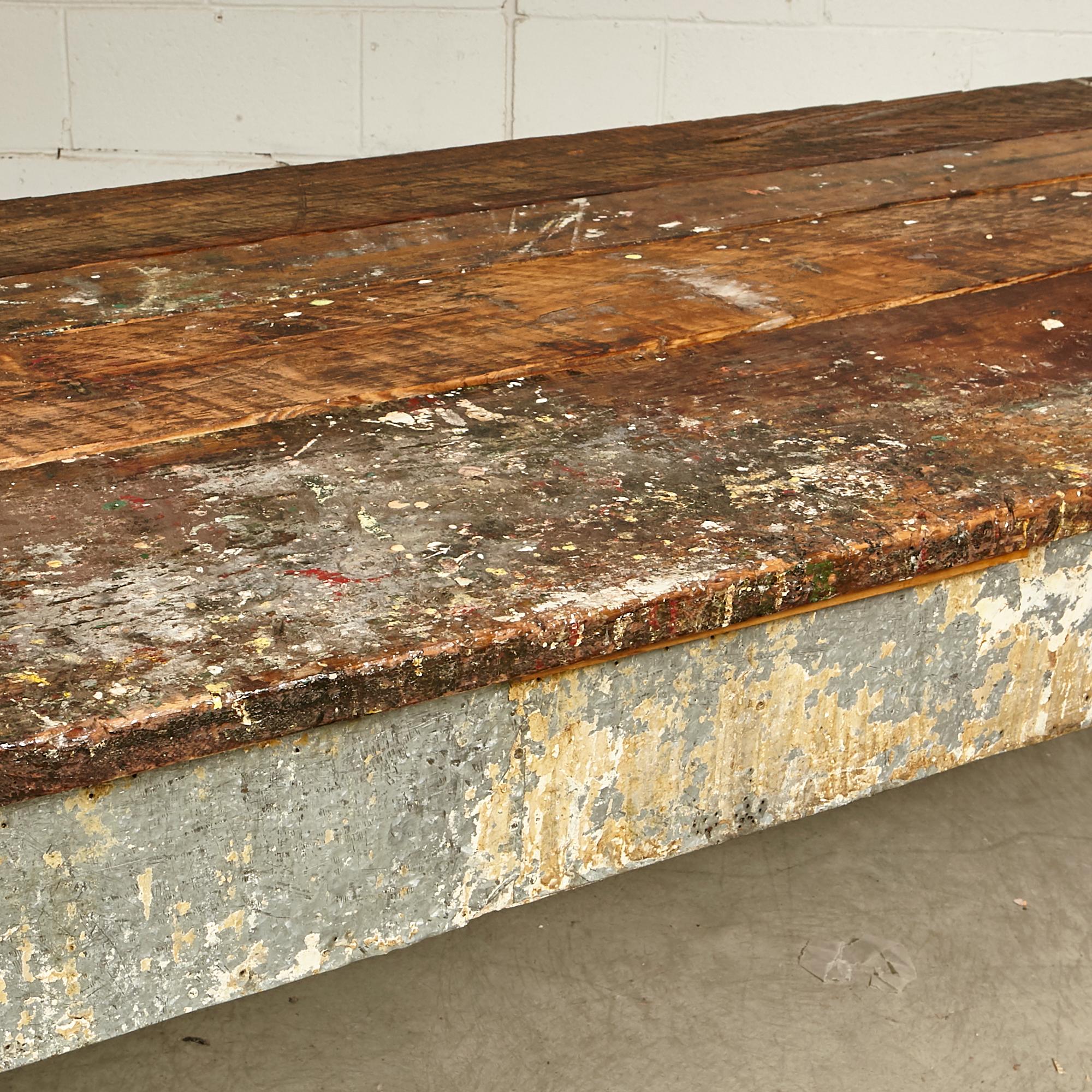 Metal Rustic Wood Plank Top Country Table For Sale