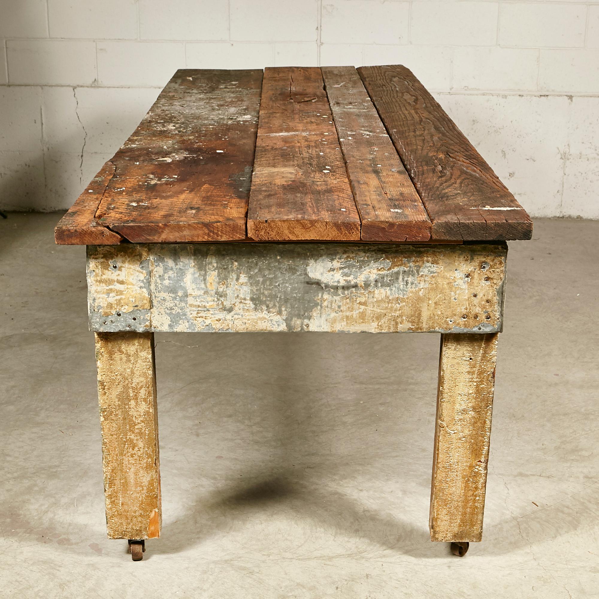 Rustic Wood Plank Top Country Table For Sale 2
