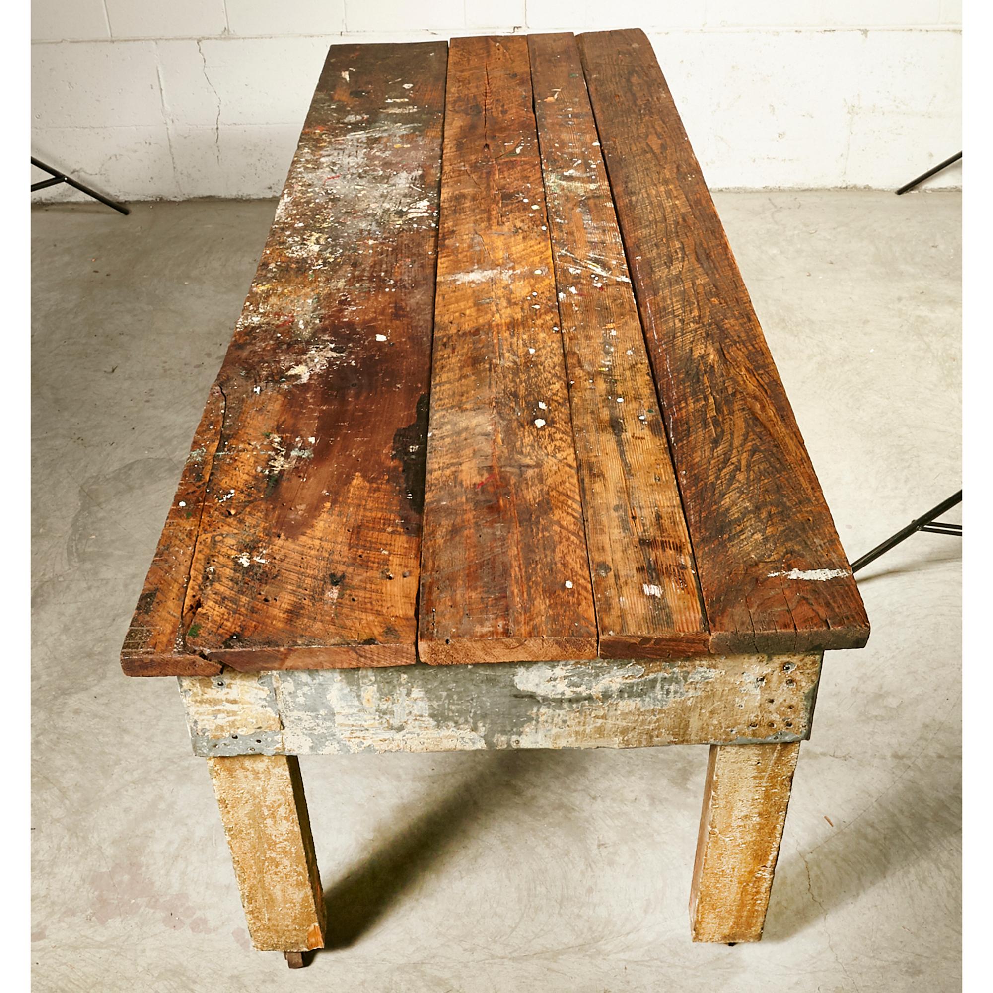 Rustic Wood Plank Top Country Table For Sale 3