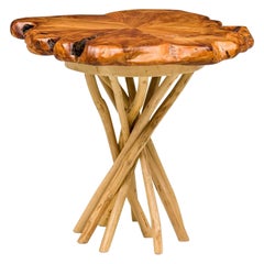 Rustic Wood Round Side Table with Organic Top and Branch Base