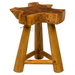Rustic Wood Side Table with Asterisk-Shaped Top and Tripod Base