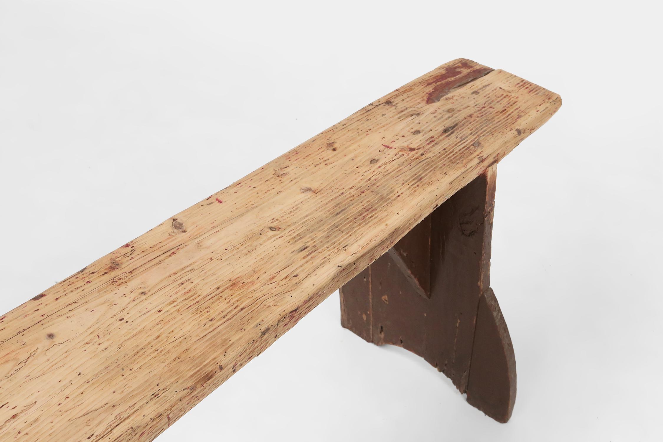 Rustic wooden bench in with brown painted feet, France ca. 1890 For Sale 1