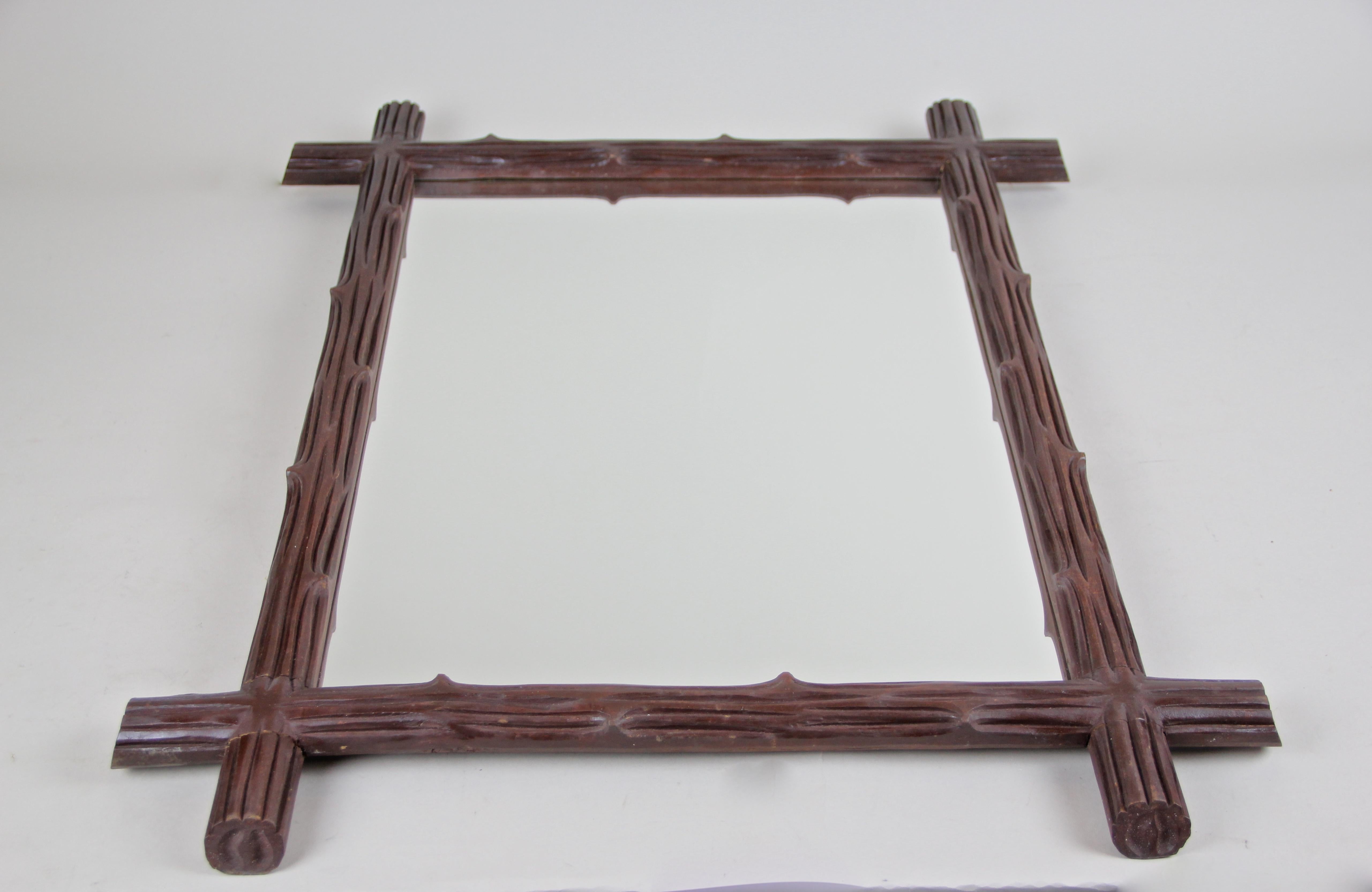 Rustic Wooden Black Forest Wall Mirror, Austria, circa 1900 For Sale 1