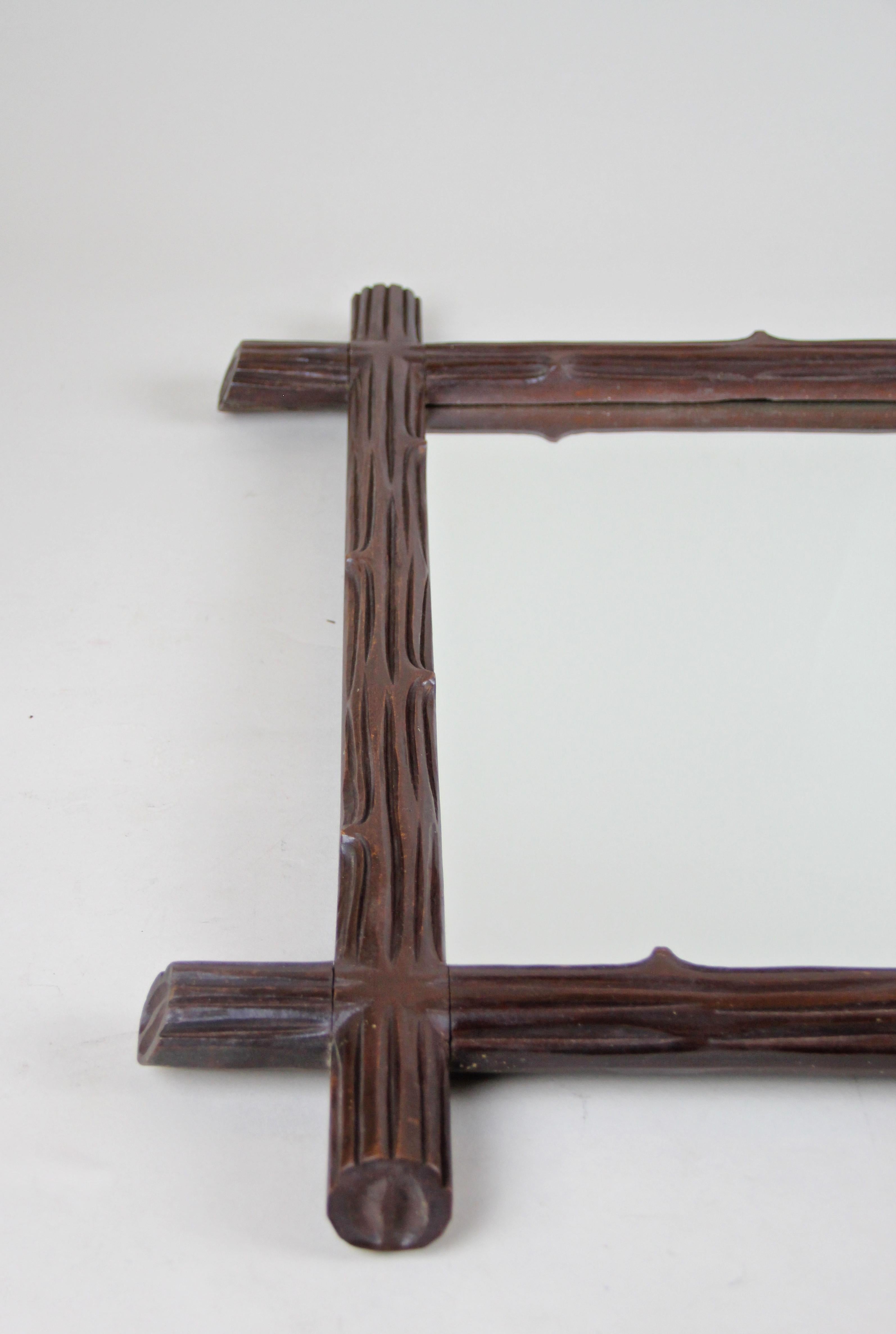 Rustic Wooden Black Forest Wall Mirror, Austria, circa 1900 For Sale 3