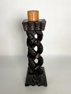 Bougeoir rustique en bois, France, années 1970