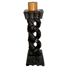 Bougeoir rustique en bois, France, années 1970